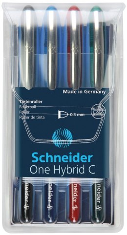 Pióro kulkowe Schneider ONE Hybrid C 0,3 mm, 4 szt., pudełko z zawieszką, mix kolorów