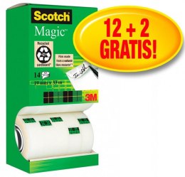 Taśma biurowa SCOTCH® Magic™ (8-1933R14 TPR), matowa, 19mm, 33m, 12szt., 2 rolki GRATIS