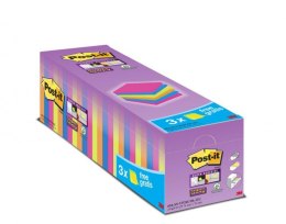 Karteczki samoprzylepne POST-IT® Super Sticky (654-SS-VP24COL), 76x76mm, 24x90 kart., mix kolorów, 3 Karteczki GRATIS