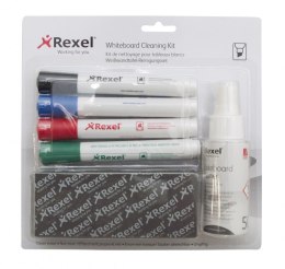Zestaw do tablic REXEL, spray, gąbka niemagnetyczna oraz 4 markery