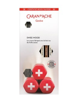 Zestaw ołówków CARAN D'ACHE SWISS WOOD, HB, 3szt + gumka i temperówka, mix kolorów