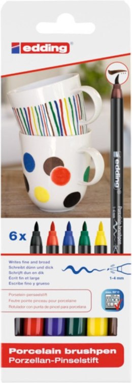 Marker pędzelkowy do ceramiki e-4200/65 EDDING, 6 szt., pudełko, mix kolorów