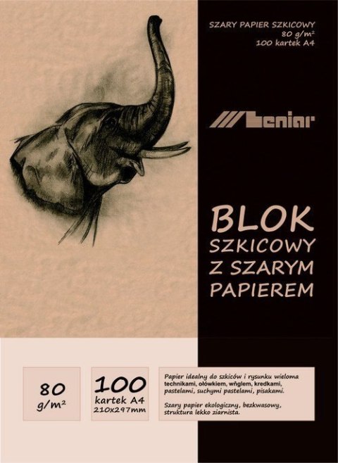 Blok szkicownik A4 100ark. 80g. papier szary 90853 LENIAR