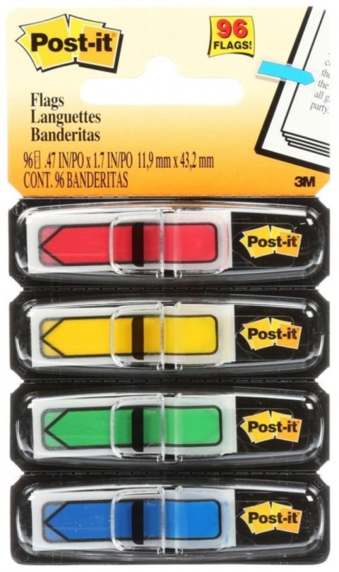 Zakładki indeksujące POST-IT® (684-ARR3), PP, 11,9x43,1mm, strzałka, 4x24 kart., mix kolorów