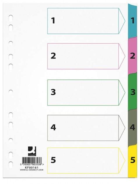 Przekładki Q-CONNECT Mylar, karton, A4, 225x297mm, 1-5, 5 kart, lam. indeks, mix kolorów