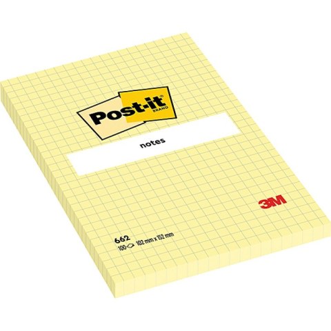 Karteczki samoprzylepne POST-IT® w kratkę (662), 102x152mm, 1x100 kart., żółte