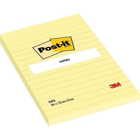 Karteczki samoprzylepne POST-IT® w linię (660), 102x152mm, 1x100 kart., żółte