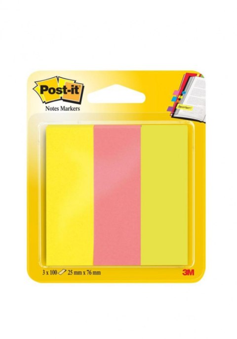 Zakładki indeksujące POST-IT® (671/3), papier, 25x76mm, 3x100 kart., mix kolorów