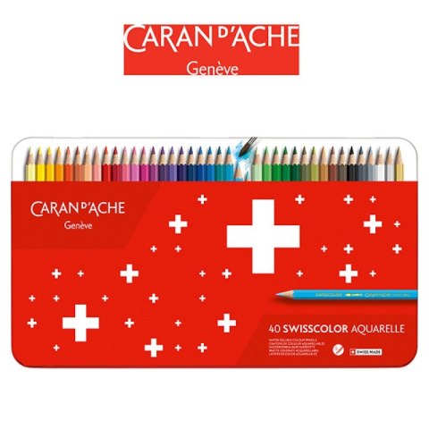 Kredki CARAN D'ACHE Swisscolor Aquarelle, z efektem akwareli, sześciokątne, 40szt., mix kolorów