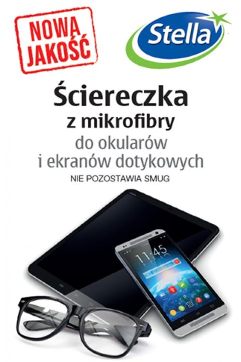 Ściereczka z mikrofibry STELLA, do okularów i ekranów dotykowych, 1 szt., biała z nadrukiem w logo Stella