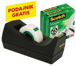 Taśma biurowa SCOTCH® Magic™ (SM3-12), matowa, z dyspenserem, 19mm, 33m, 3szt., podajnik C-38 czarny GRATIS