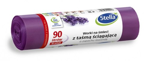 Worki na śmieci STELLA, z taśmą ściągającą, zapach lawendy, 90 l, 10 szt., lawendowy