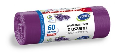 Worki na śmieci z uszami STELLA, zapach lawendy, 60 l, 16 szt., lawendowy