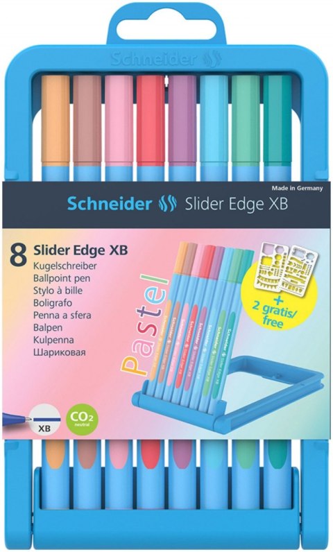 Zestaw długopisów w etui SCHNEIDER Slider Edge Pastel, XB, 8 szt., mix kolorów