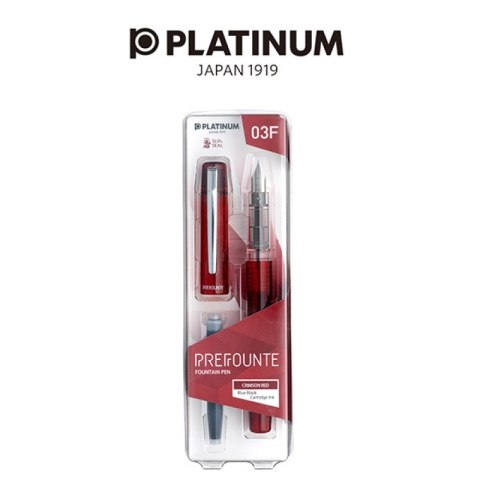 Pióro wieczne Platinum Prefounte Crimson Red, F, w plastikowym opakowaniu, na blistrze, bordowe