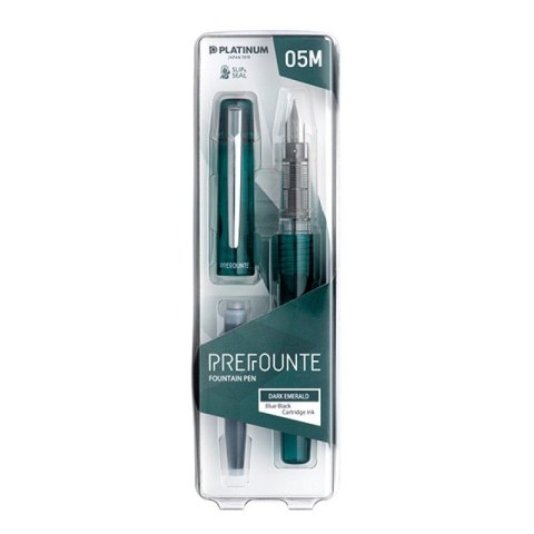 Pióro wieczne Platinum Prefounte Dark Emerald, M, w plastikowym opakowaniu, na blistrze, zielone