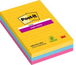 Karteczki samoprzylepne POST-IT® Super Sticky w linie (4690-SS3RIO-EU), 101x152mm, 3x90 kart., paleta Carnival