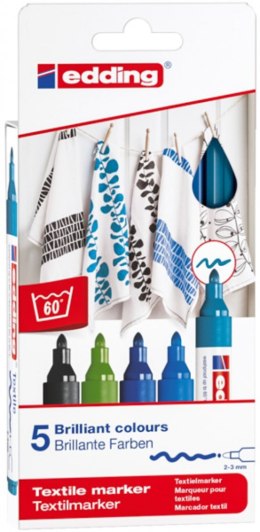 Marker tekstylny e-4500/5 S EDDING, 2-3mm, 5 sztuk, cool colours