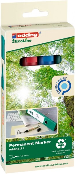 Marker permanentny e-21 EcoLine EDDING, 1,5-3 mm, 4 szt., mix kolorów