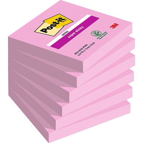 Karteczki samoprzylepne POST-IT® Super Sticky (654-6SS-PO), 76x76mm, 1x90 kartek, różowe