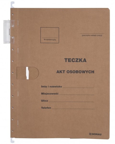 Teczka zawieszkowa DONAU na akta osobowe, wersja od 2023r., karton, A4, 230gsm, brązowa