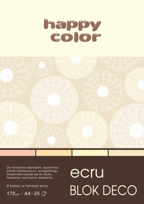 Blok Deco Ecru A4, 170g, 20 ark, 4 kol., Happy Color HA 3717 2030-092