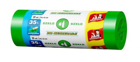 Worki na śmieci JAN NIEZBĘDNY, do segregacji, easy pack, 35l, 20szt., zielone