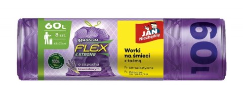 Worki na śmieci JAN NIEZBĘDNY, magnum flex, z taśmą, 60l, 8szt., lawendowe