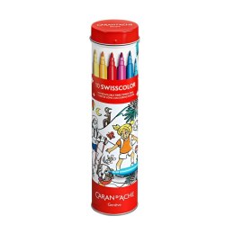 Flamastry akwarelowe CARAN D'ACHE Swisscolor, w metalowej tubie, z kolorowanką, 10 szt., mix kolorów