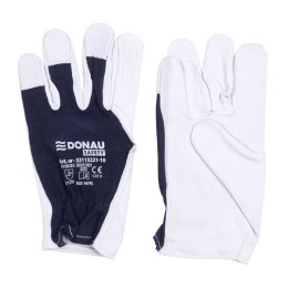 Rękawice robocze DONAU SAFETY DS-TECHGOAT, skóra kozia, ściągacz, rozm. 10/XL, biało-granatowe