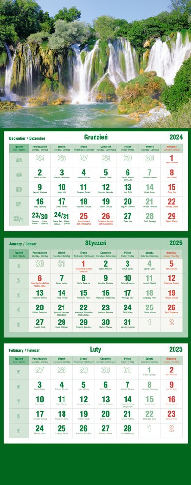 Kalendarz trójdzielny 2025 Wodospad Michalczyk i Prokop T-105T-06