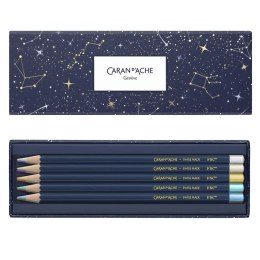 Kredki CARAN D'ACHE Cosmic Blue, w pudełku, 10 szt., mix kolorów metalicznych