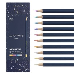 Kredki CARAN D'ACHE Cosmic Blue, w pudełku, 10 szt., mix kolorów metalicznych