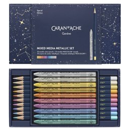 Kredki CARAN D'ACHE Cosmic Blue, w pudełku, 20 szt., mix koloró metalicznych