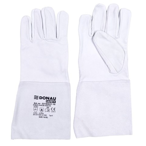 Rękawice spawalnicze DONAU SAFETY DS-WELTIG, TIG, skóra kozia, rozm. 11/XXL, biało-szare
