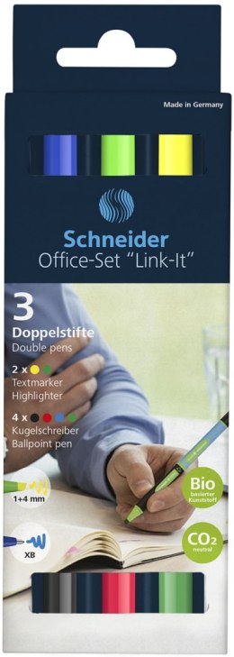 Zestaw SCHNEIDER LINK-IT Office Set, długopis i zakreślacz w jednym, pudełko, 6szt., mix kolorów