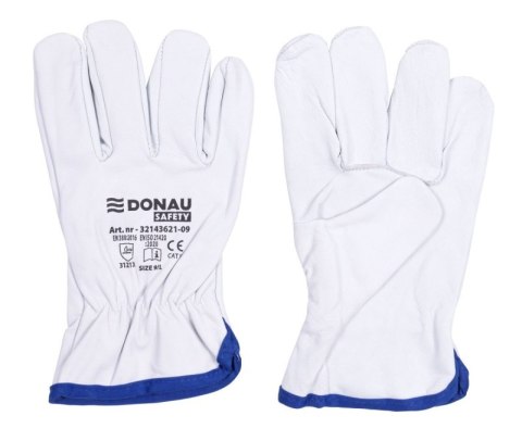 Rękawice robocze DONAU SAFETY DS-DRIVGOAT, driver, skóra kozia, rozm. 9/L, białe
