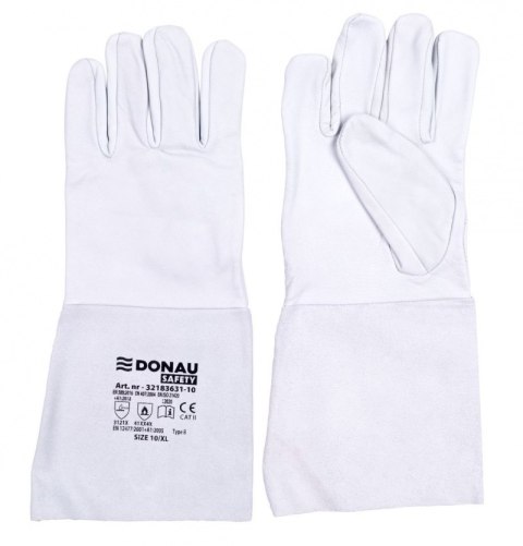 Rękawice spawalnicze DONAU SAFETY DS-WELTIG, TIG, skóra kozia, rozm. 10/XL, biało-szare