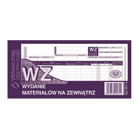 351-8 WZ wydanie materiałów na zewnątrz, 1/3 A4 80 kartek, MICHALCZYK&PROKOP