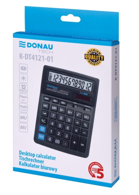 Kalkulator biurowy DONAU TECH, CI-SDC444S, 12-cyfr. wyświetlacz, wym. 190x143x40 mm, czarny