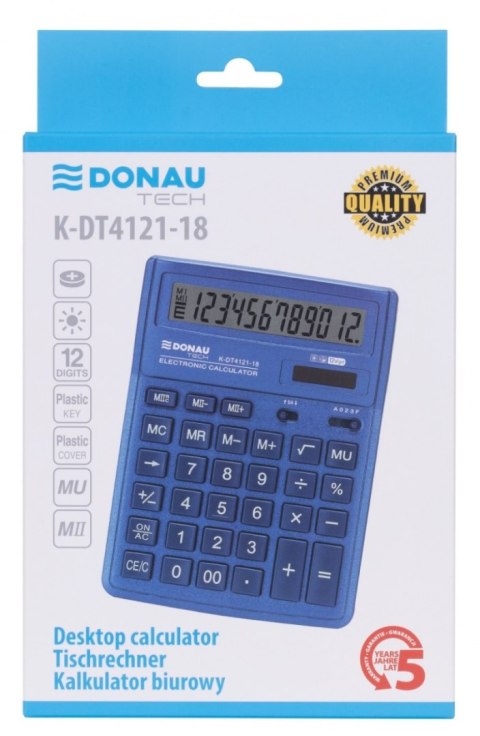 Kalkulator biurowy DONAU TECH, CI-SDC444XRNVE, 12-cyfr. wyświetlacz, wym. 190x143x40 mm, granatowy