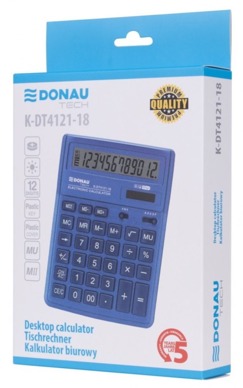Kalkulator biurowy DONAU TECH, CI-SDC444XRNVE, 12-cyfr. wyświetlacz, wym. 190x143x40 mm, granatowy