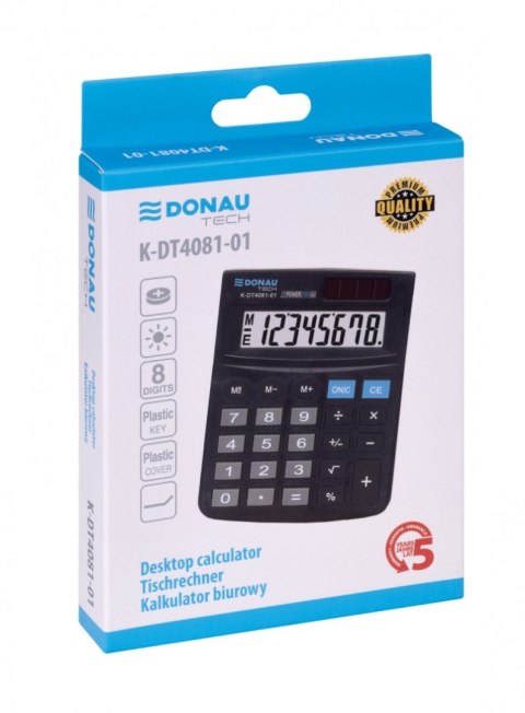 Kalkulator biurowy DONAU TECH, CI-SDC805NR, 8-cyfr. wyświetlacz, wym. 130x104x19 mm, czarny