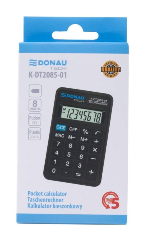 Kalkulator kieszonkowy DONAU TECH, CI-LC310NR, 8-cyfr. wyświetlacz, wym. 114x69x19 mm, czarny