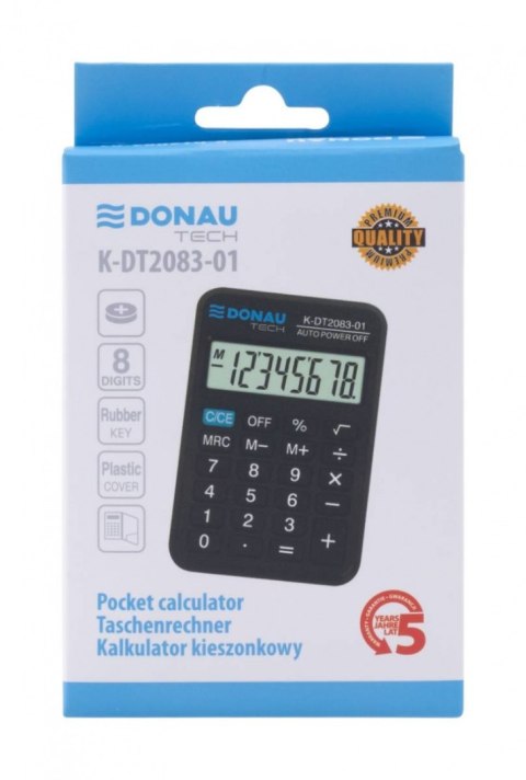 Kalkulator kieszonkowy DONAU TECH, CI-LC110NR, 8-cyfr. wyświetlacz, wym. 89x58x11 mm, czarny