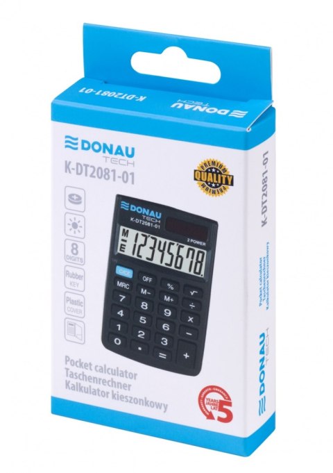 Kalkulator kieszonkowy DONAU TECH, CI-SLD100NR, 8-cyfr. wyświetlacz, wym. 90x60x11 mm, czarny