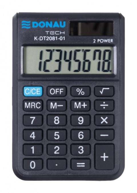 Kalkulator kieszonkowy DONAU TECH, CI-SLD100NR, 8-cyfr. wyświetlacz, wym. 90x60x11 mm, czarny