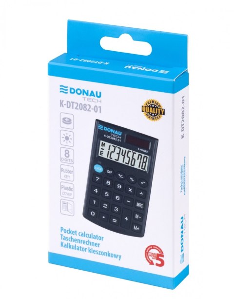Kalkulator kieszonkowy DONAU TECH, CI-SLD200NR, 8-cyfr. wyświetlacz, wym. 97x60x10 mm, czarny