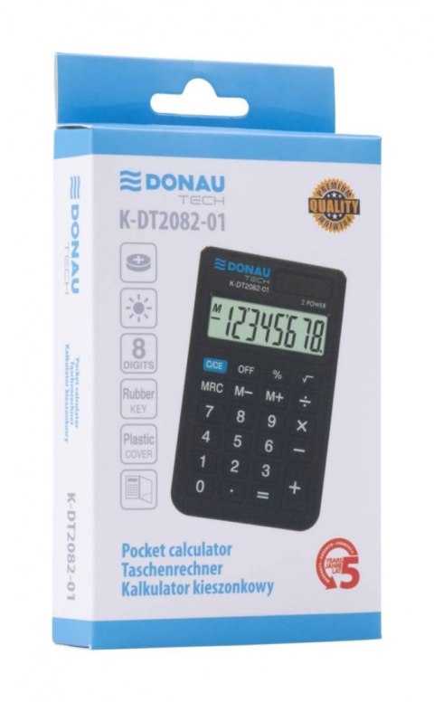 Kalkulator kieszonkowy DONAU TECH, CI-SLD200NR, 8-cyfr. wyświetlacz, wym. 97x60x10 mm, czarny