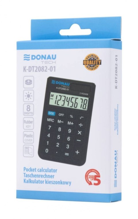 Kalkulator kieszonkowy DONAU TECH, CI-SLD200NR, 8-cyfr. wyświetlacz, wym. 97x60x10 mm, czarny